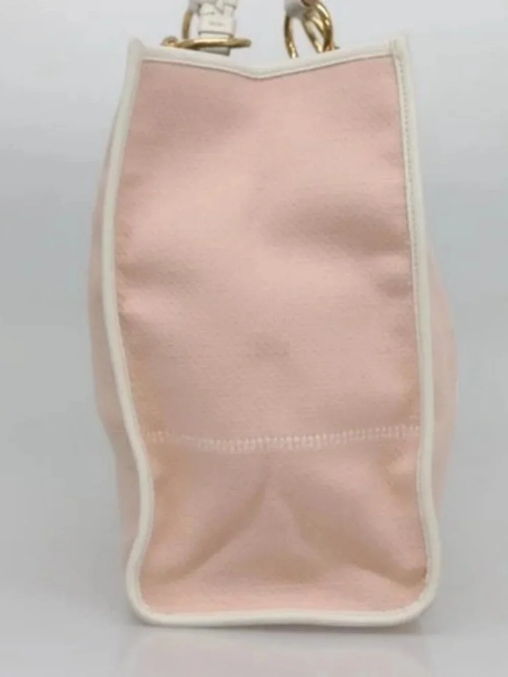 Salvatore Ferragamo Gancini Tote Bag Canvas Leather Pink White gold Auth EC754